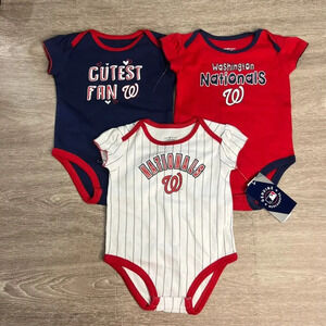NWT Washington Nationals MLB Infant Bodysuit 3-Pack‎ Unisex Multicolor